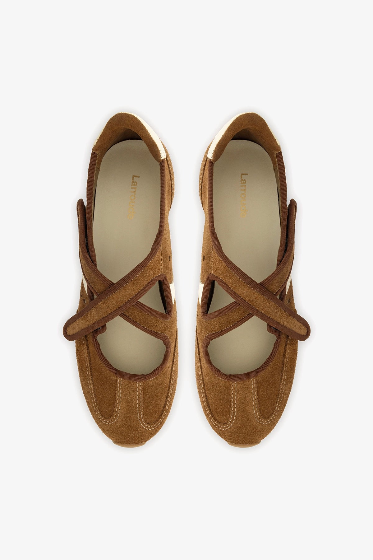 Stella Ballerina Flat In Russet Suede and Ivory Leather