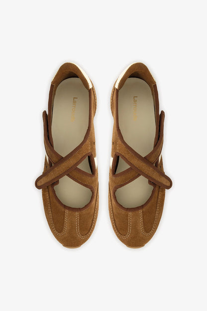 Stella Ballerina Flat In Russet Suede and Ivory Leather
