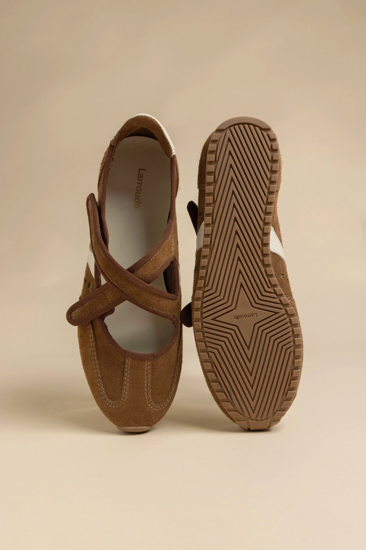 Stella Ballerina Flat In Russet Suede and Ivory Leather