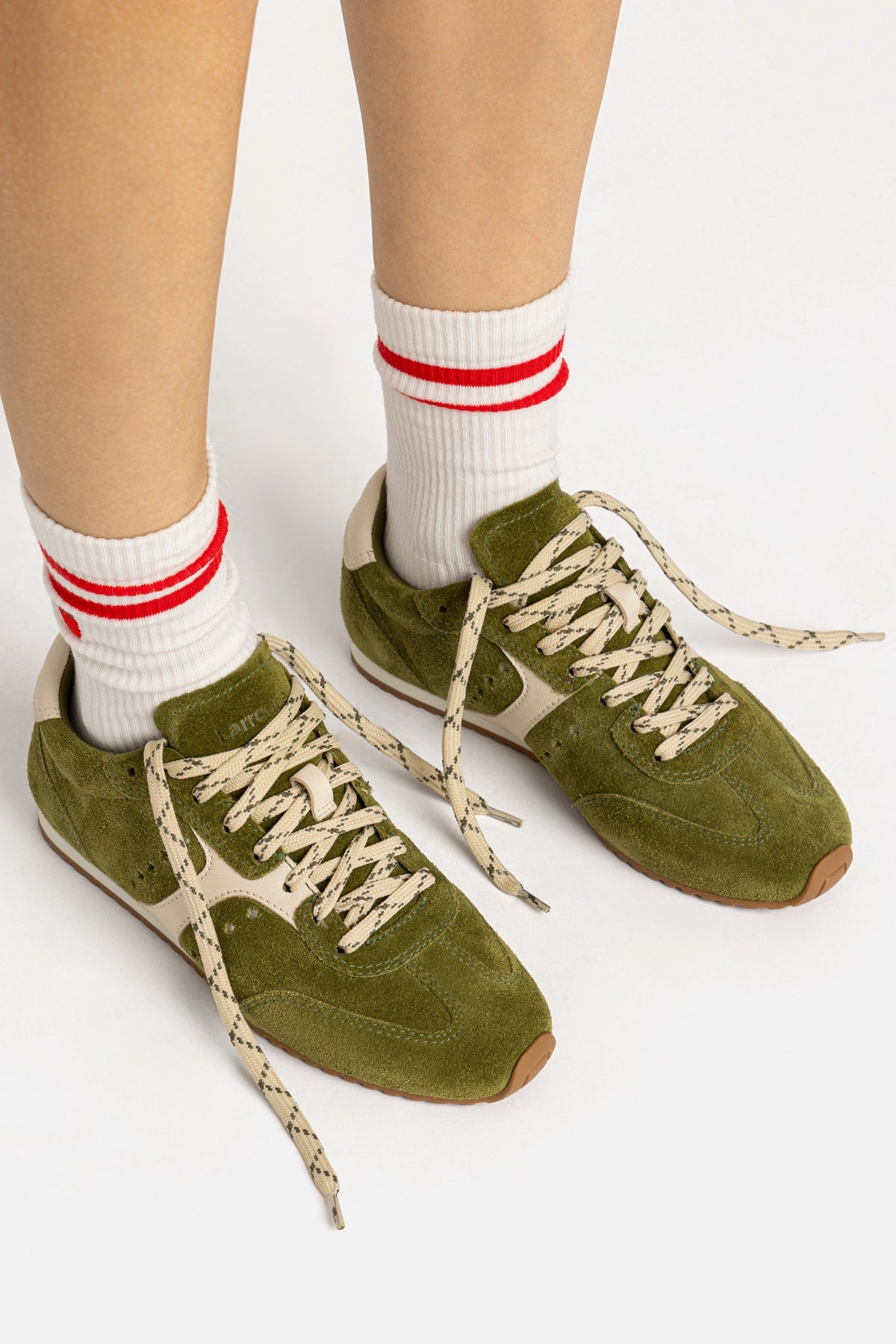 Stella Sneaker In Seaweed Suede and Ivory Leather