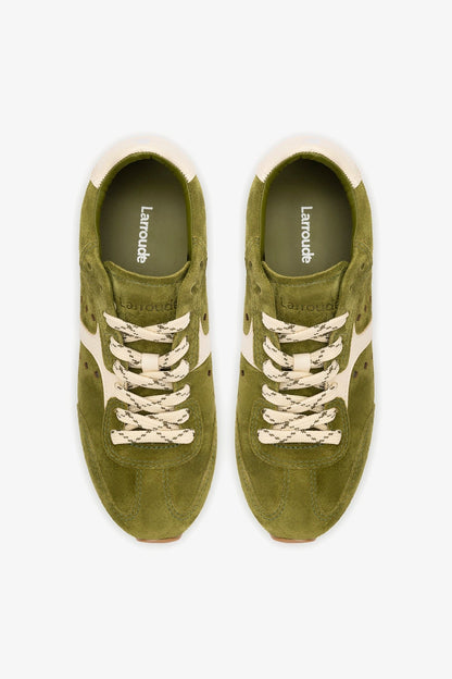 Stella Sneaker In Seaweed Suede and Ivory Leather