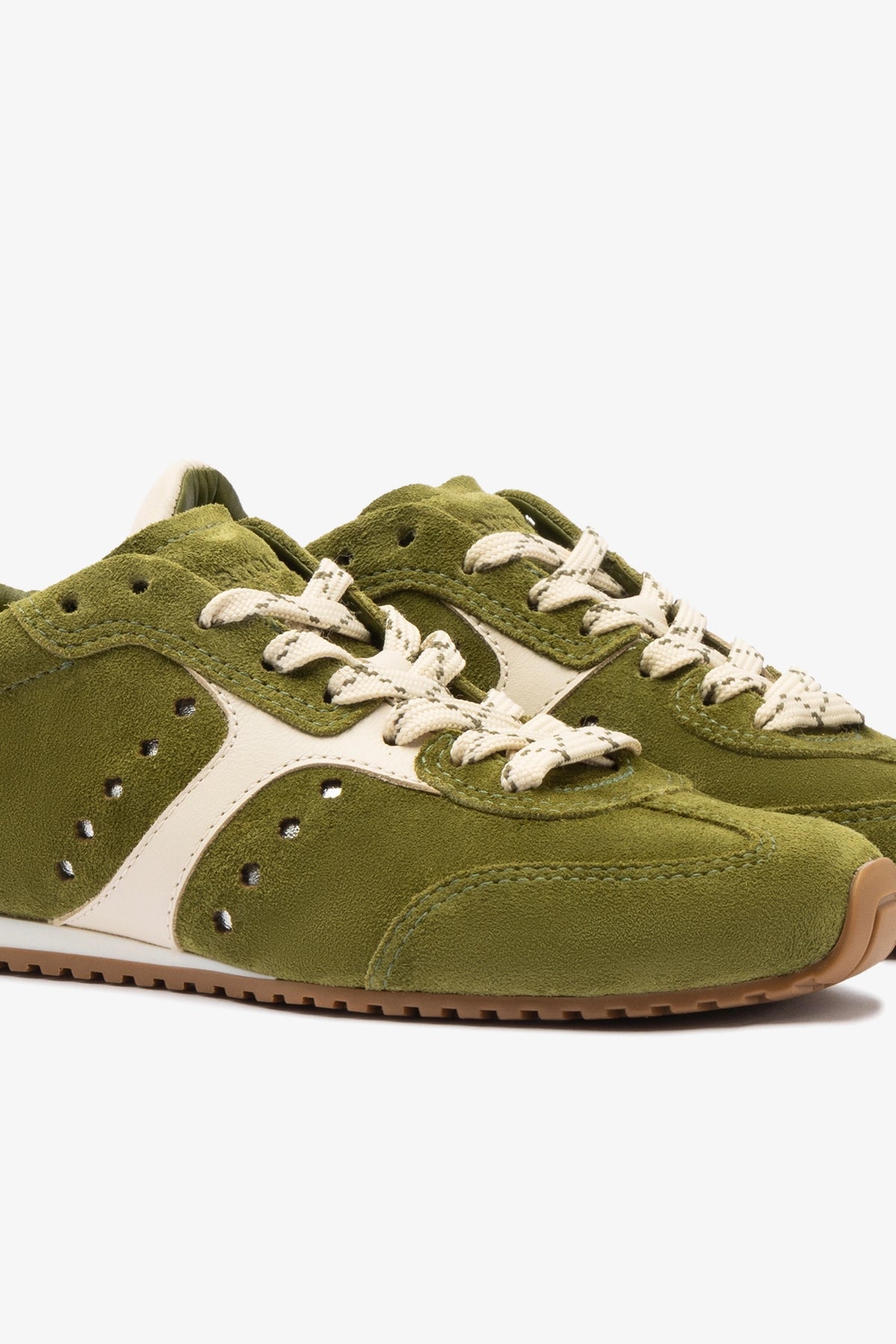 Stella Sneaker In Seaweed Suede and Ivory Leather