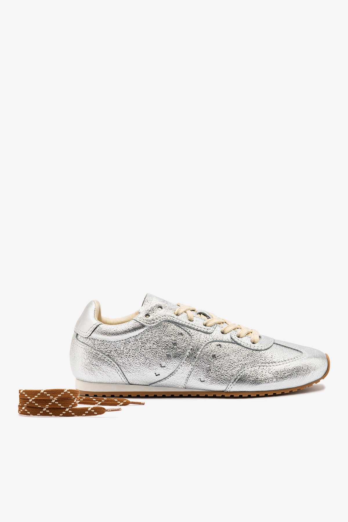 Stella Sneaker In Silver Metallic Leather