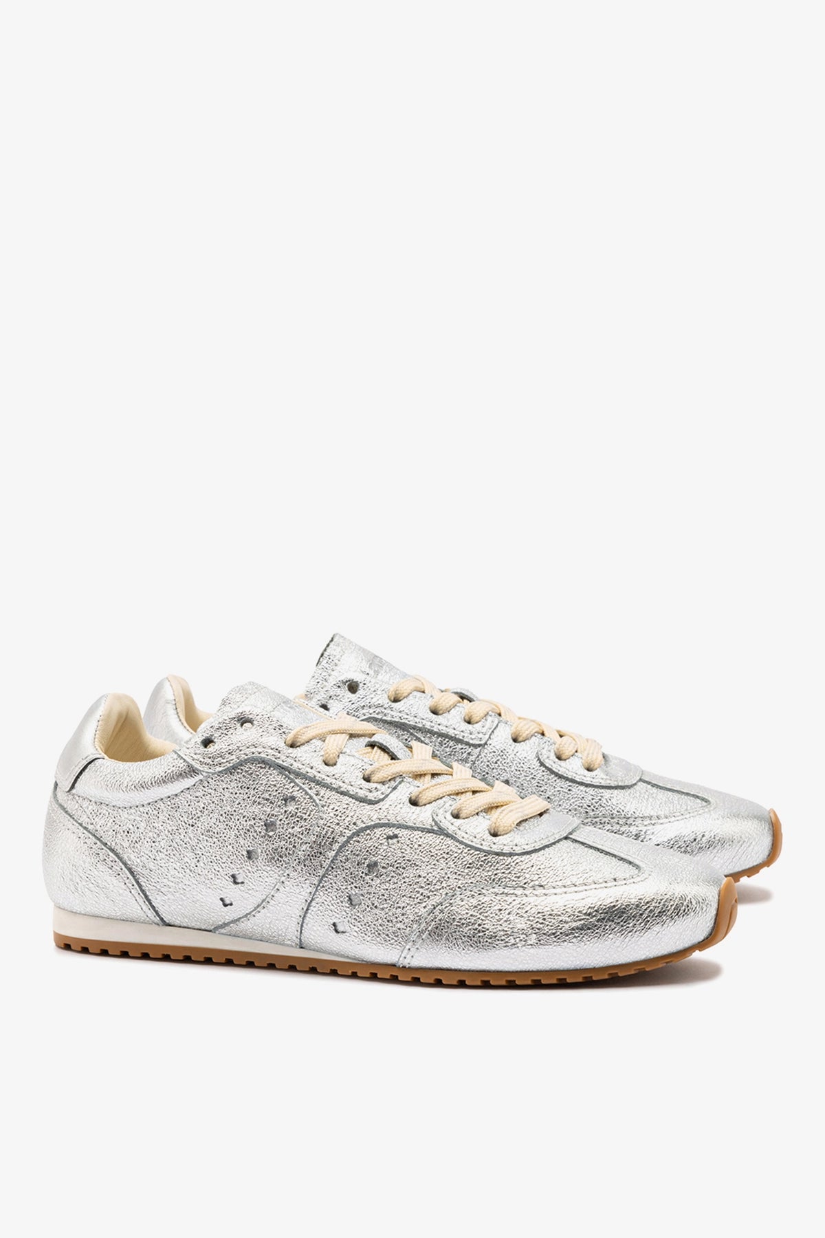 Stella Sneaker In Silver Metallic Leather