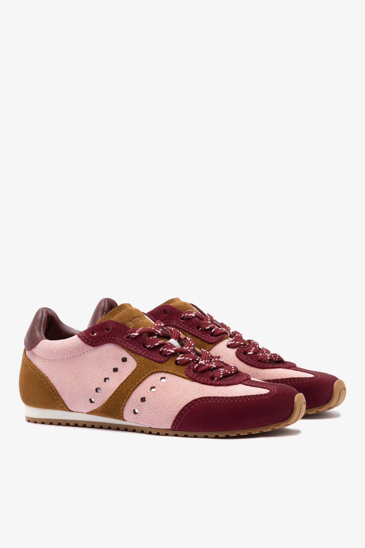 Stella Sneaker In Tulip, Russet and Wine Suede and Silver Metallic Leather
