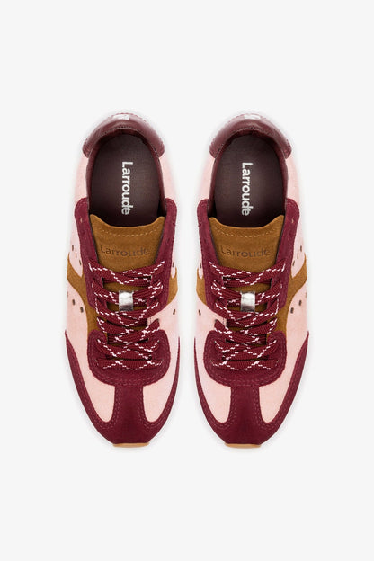Stella Sneaker In Tulip, Russet and Wine Suede and Silver Metallic Leather