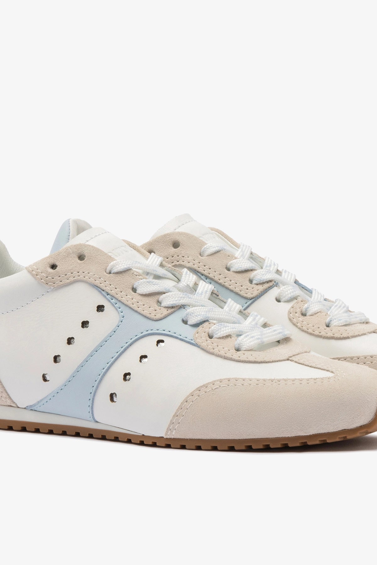 Stella Sneaker In Grey Suede, White Leather and Silver Metallic Leather