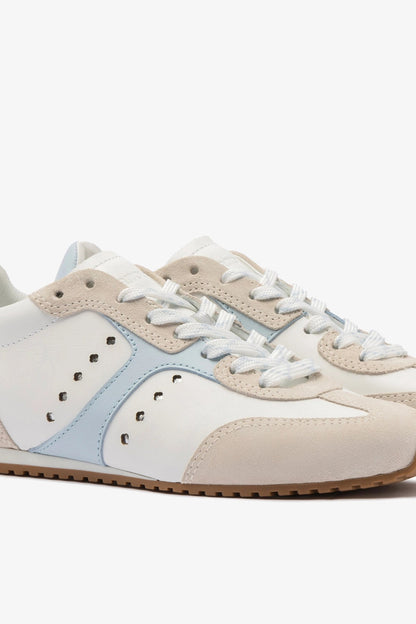 Stella Sneaker In Grey Suede, White Leather and Silver Metallic Leather
