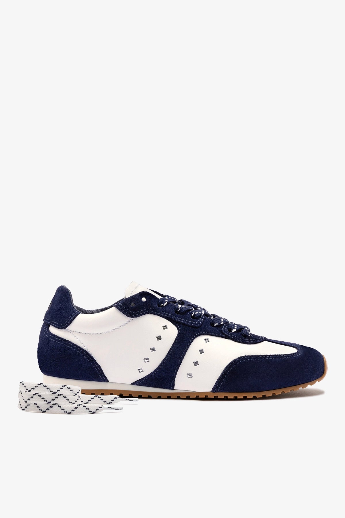 Stella Sneaker In White Leather and Indigo Suede