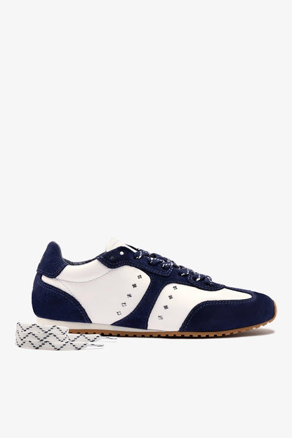 Stella Sneaker In White Leather and Indigo Suede