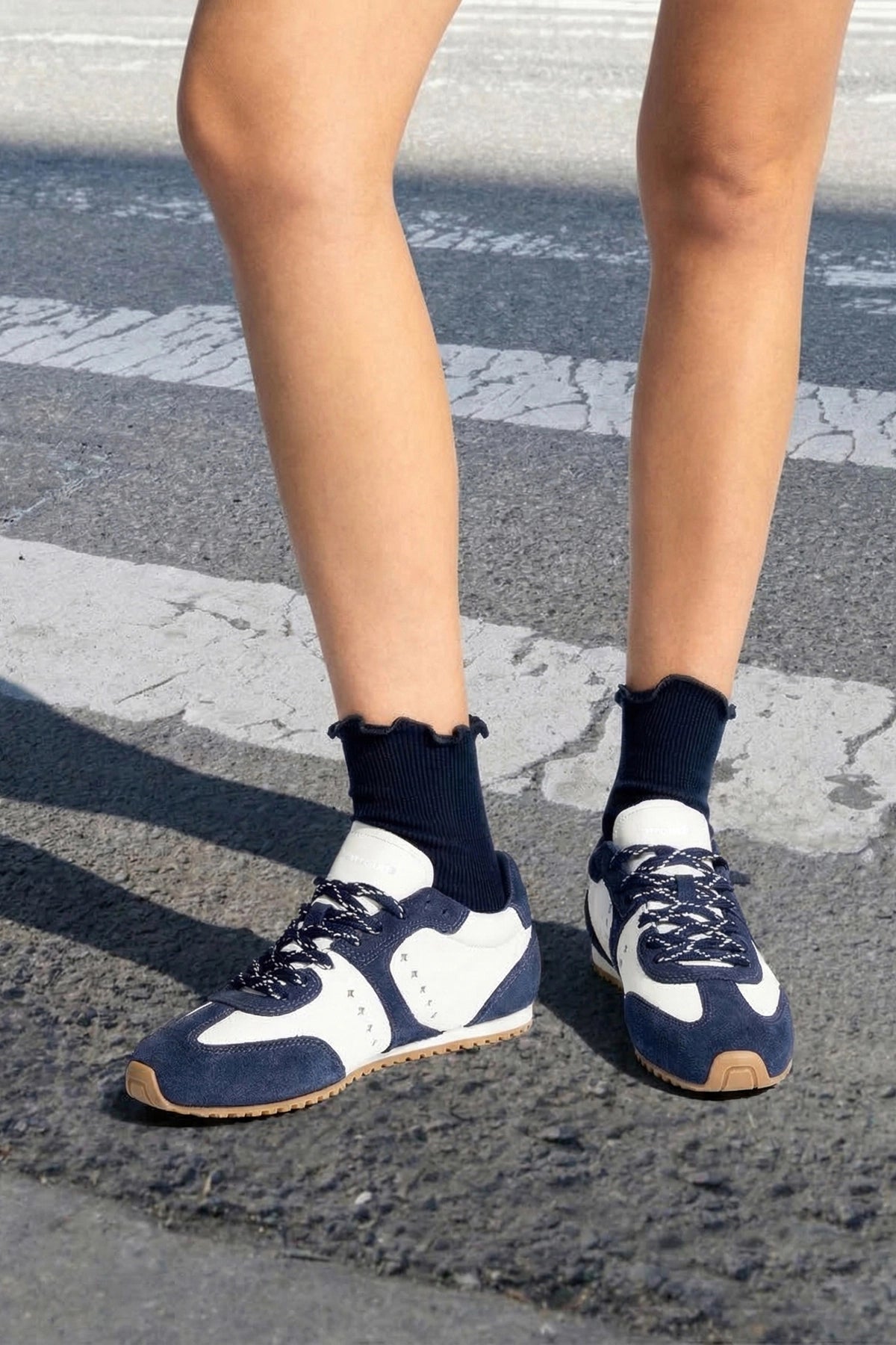 Stella Sneaker In White Leather and Indigo Suede