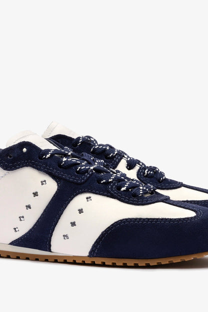 Stella Sneaker In White Leather and Indigo Suede