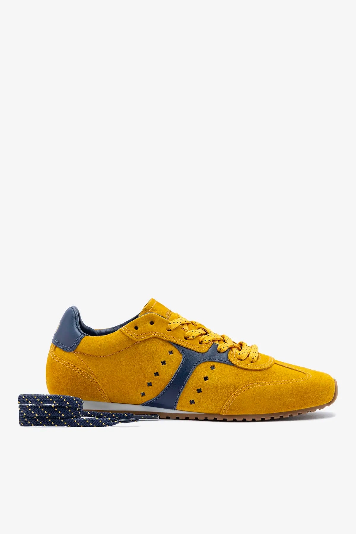 Stella Sneaker In Yellow Suede and Navy Leather