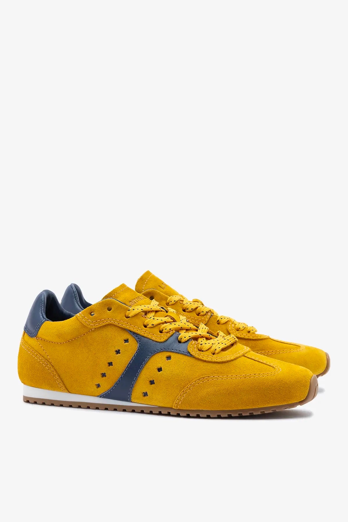Stella Sneaker In Yellow Suede and Navy Leather