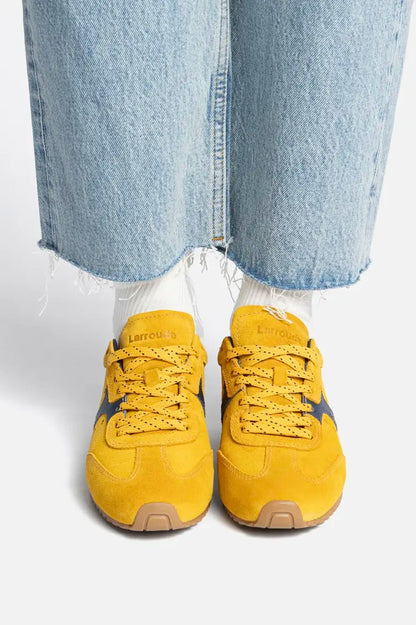 Stella Sneaker In Yellow Suede and Navy Leather