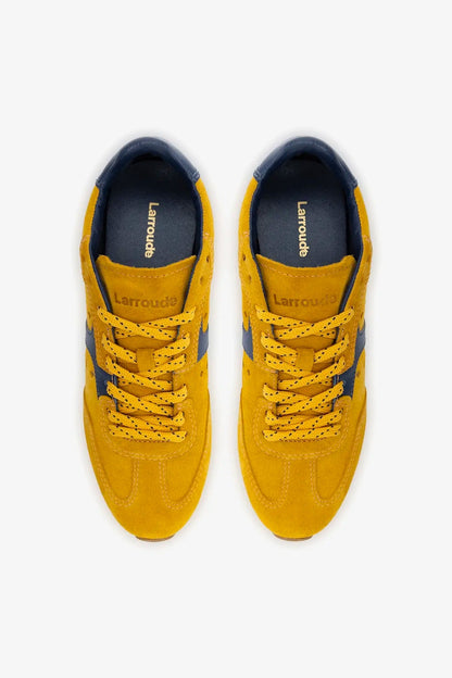 Stella Sneaker In Yellow Suede and Navy Leather
