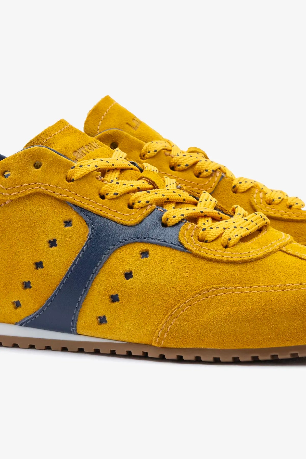 Stella Sneaker In Yellow Suede and Navy Leather