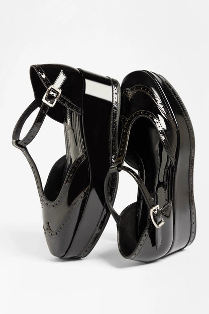 Luna Flatform Sandal Black Patent Leather