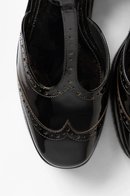 Luna Flatform Sandal Black Patent Leather
