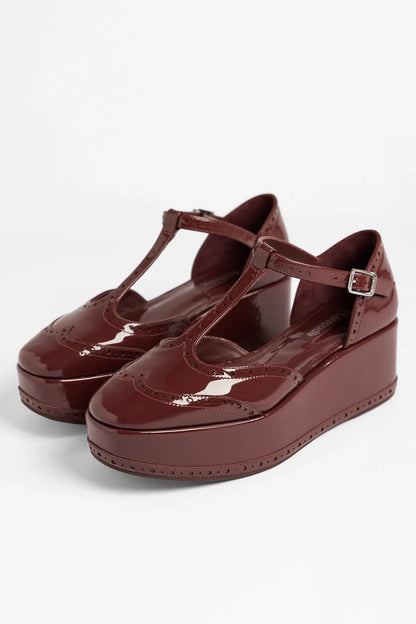 Luna Flatform Sandal Burgundy Patent Leather