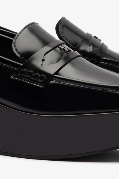 Suki Flatform Loafer In Black Box Leather