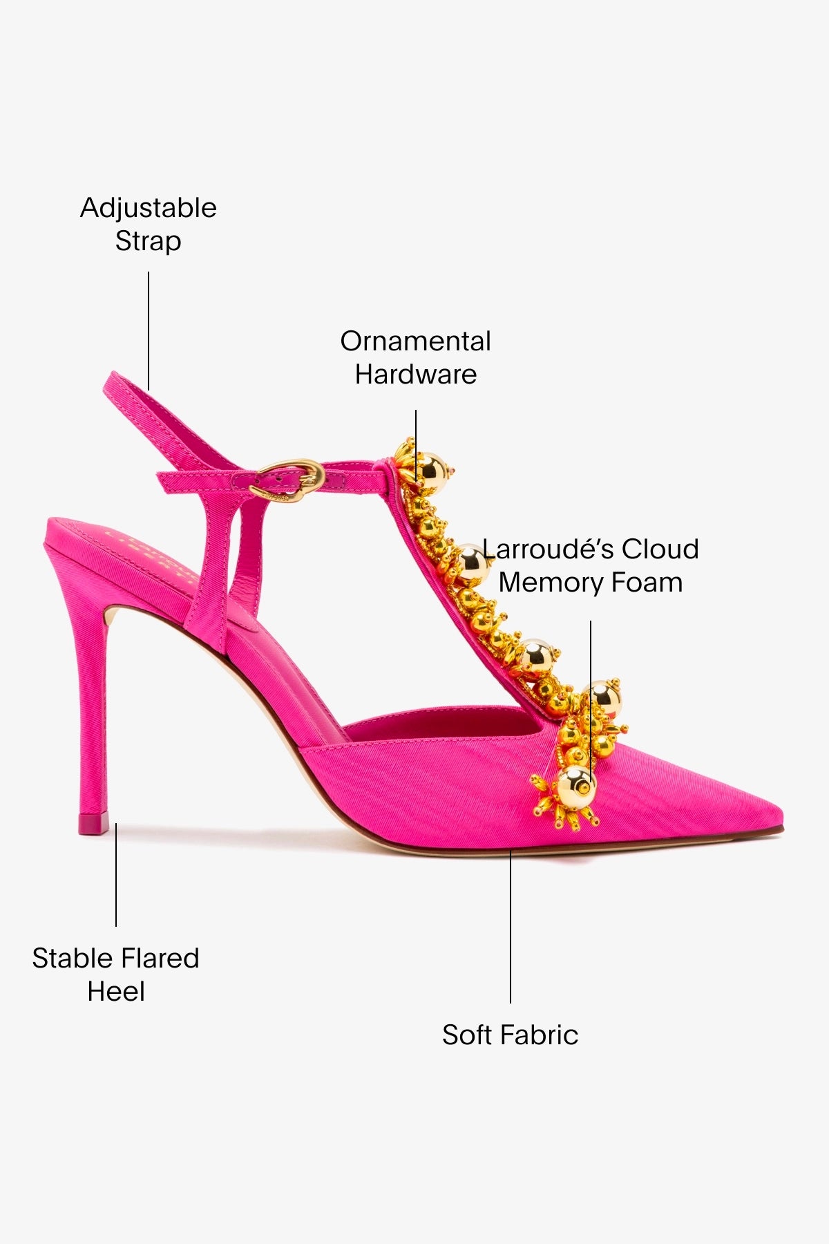 Larroudé x Libertine Pump In Magenta Fabric and Golden Balls