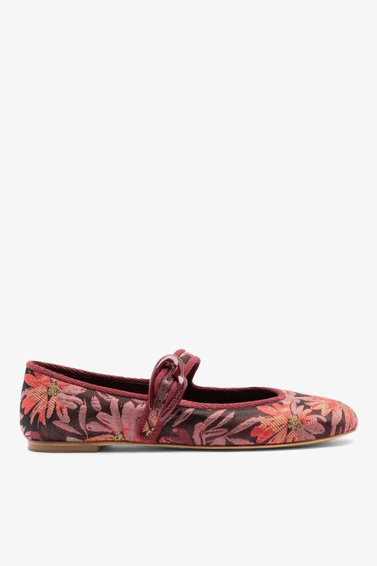 Larroudé by Markarian: Verona Ballet Flat Burgundy Floral Brocade