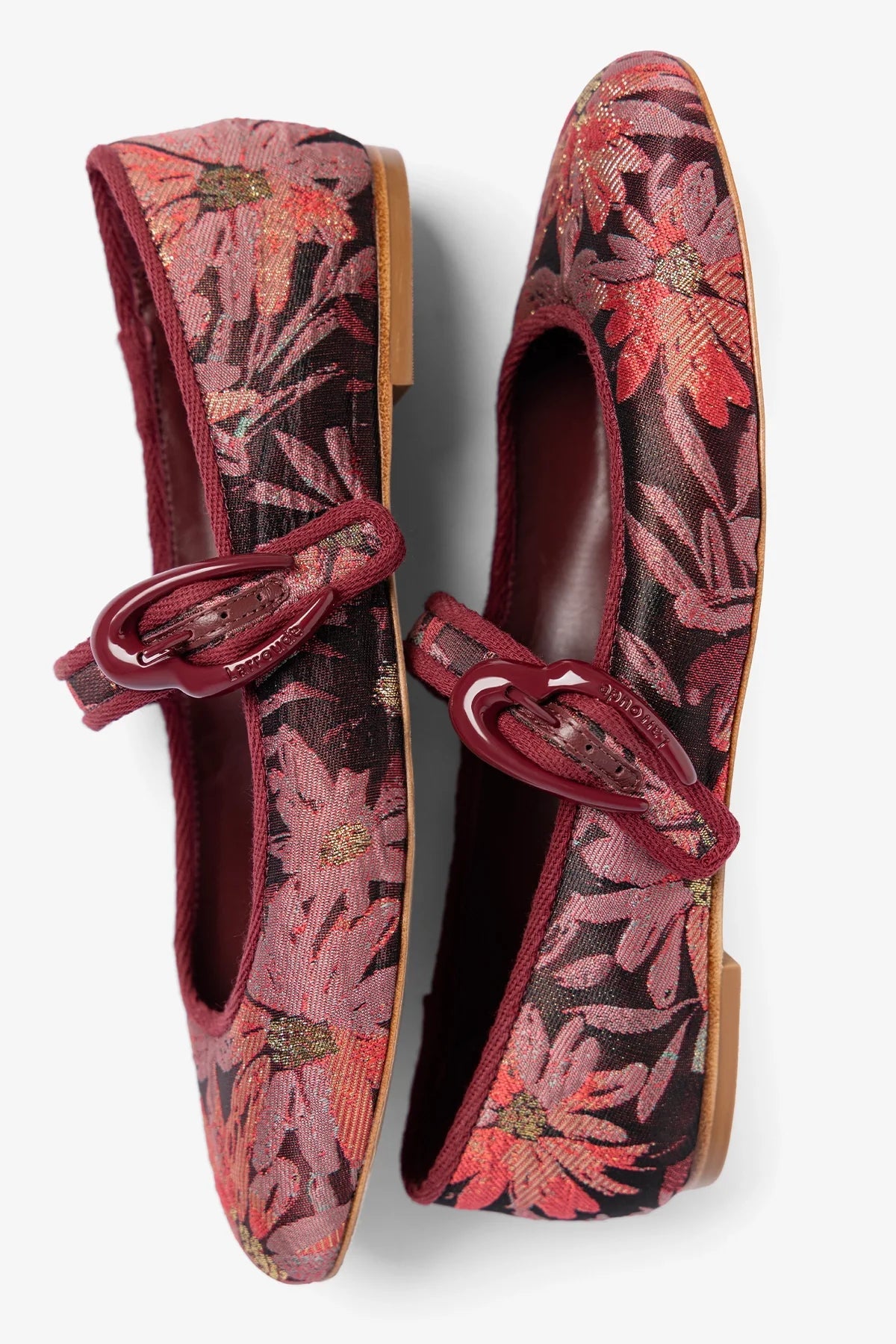Larroudé by Markarian: Verona Ballet Flat Burgundy Floral Brocade