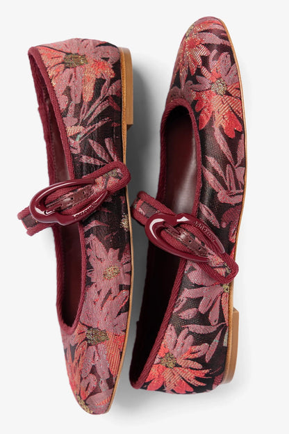 Larroudé by Markarian: Verona Ballet Flat Burgundy Floral Brocade