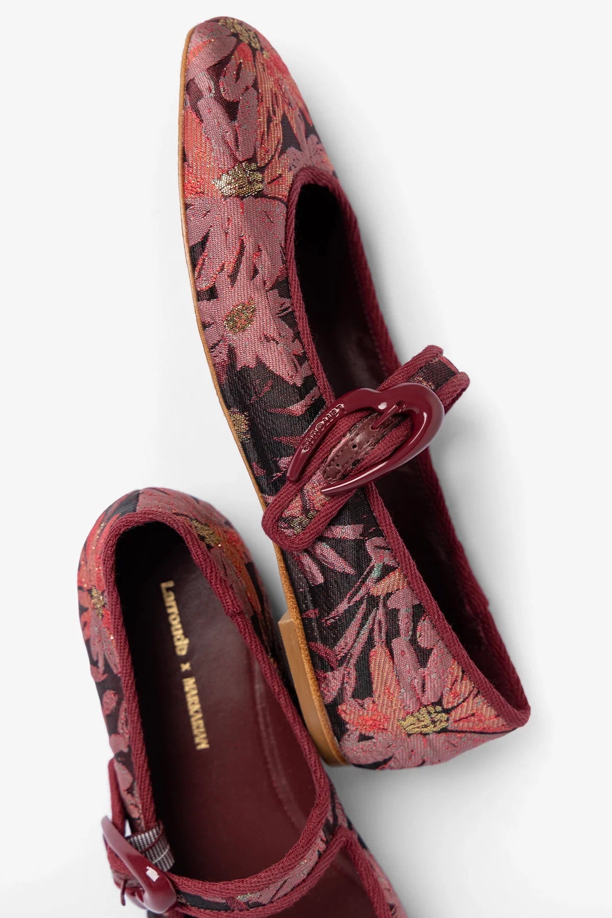 Larroudé by Markarian: Verona Ballet Flat Burgundy Floral Brocade