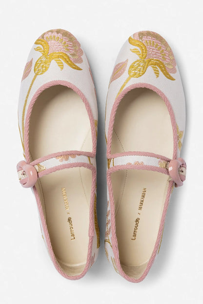 Larroudé by Markarian: Verona Ballet Flat Mist Floral Brocade