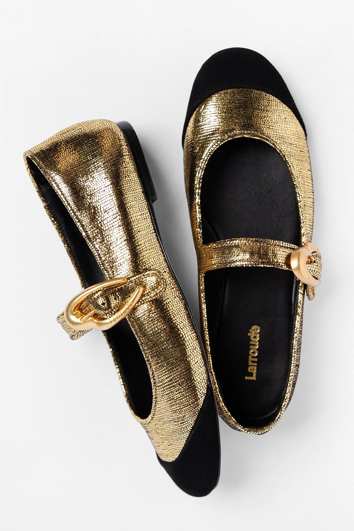 Verona Cap Ballet Flat Gold Leather and Black Suede