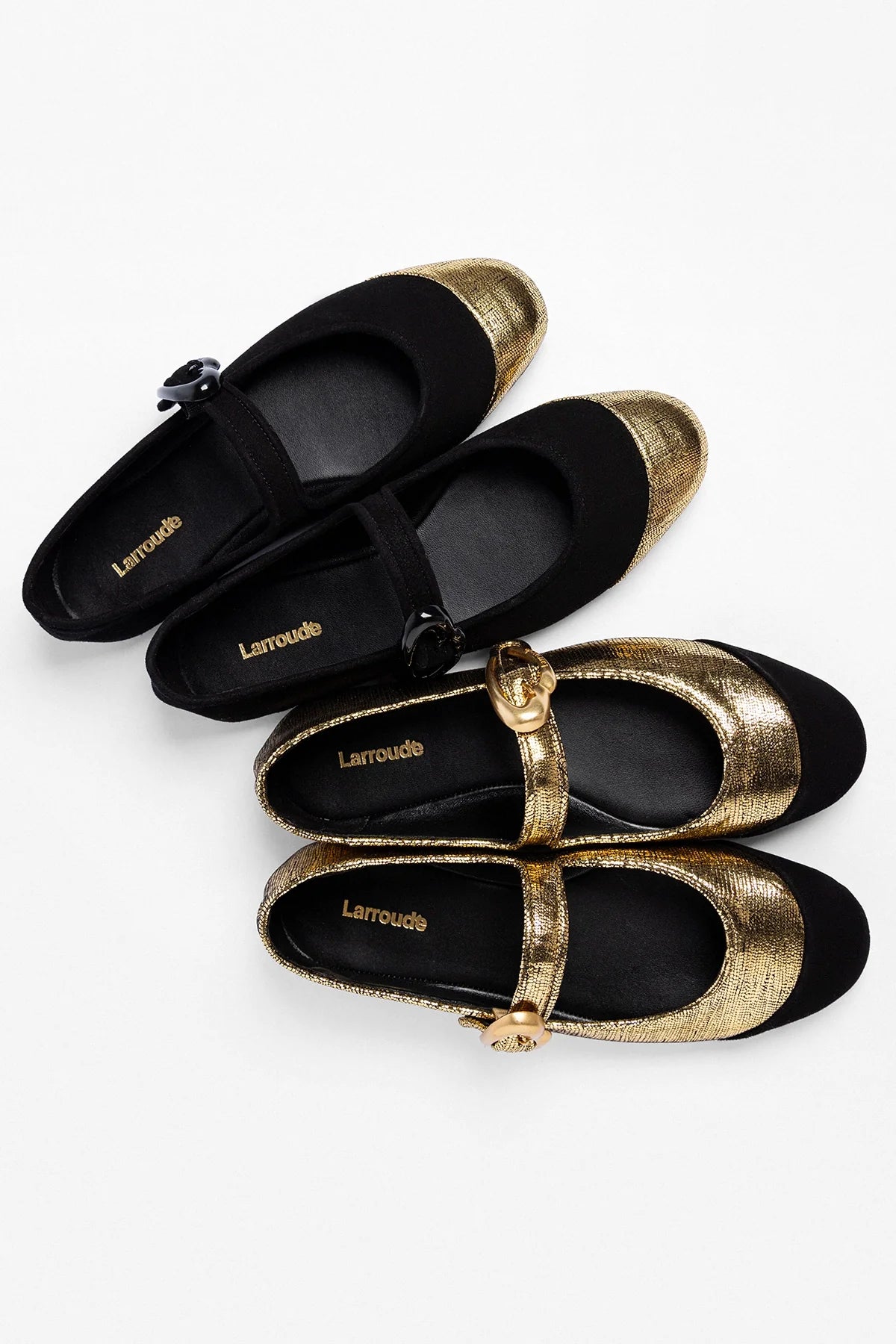 Verona Cap Ballet Flat Gold Leather and Black Suede