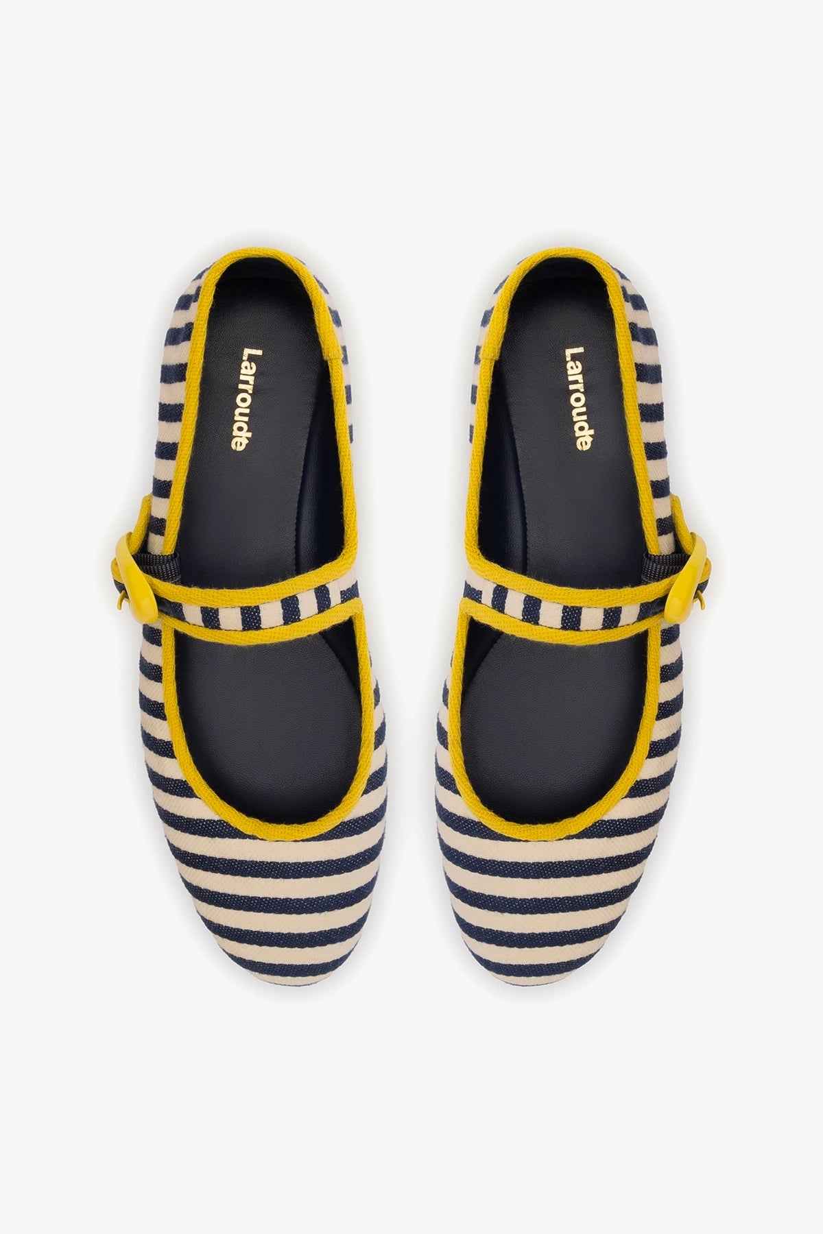 Verona Ballet Flat In Navy and Natural Striped Fabric and Lemonade Trimming