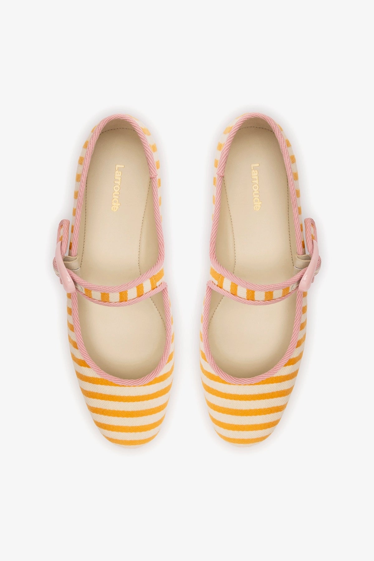 Verona Ballet Flat In Marigold and Natural Striped Fabric and Tulip Trimming