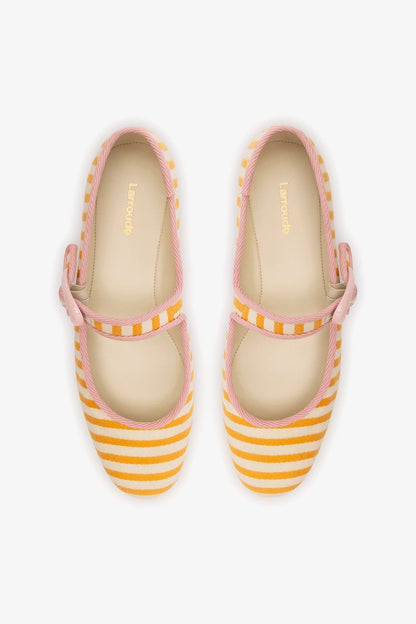 Verona Ballet Flat In Marigold and Natural Striped Fabric and Tulip Trimming