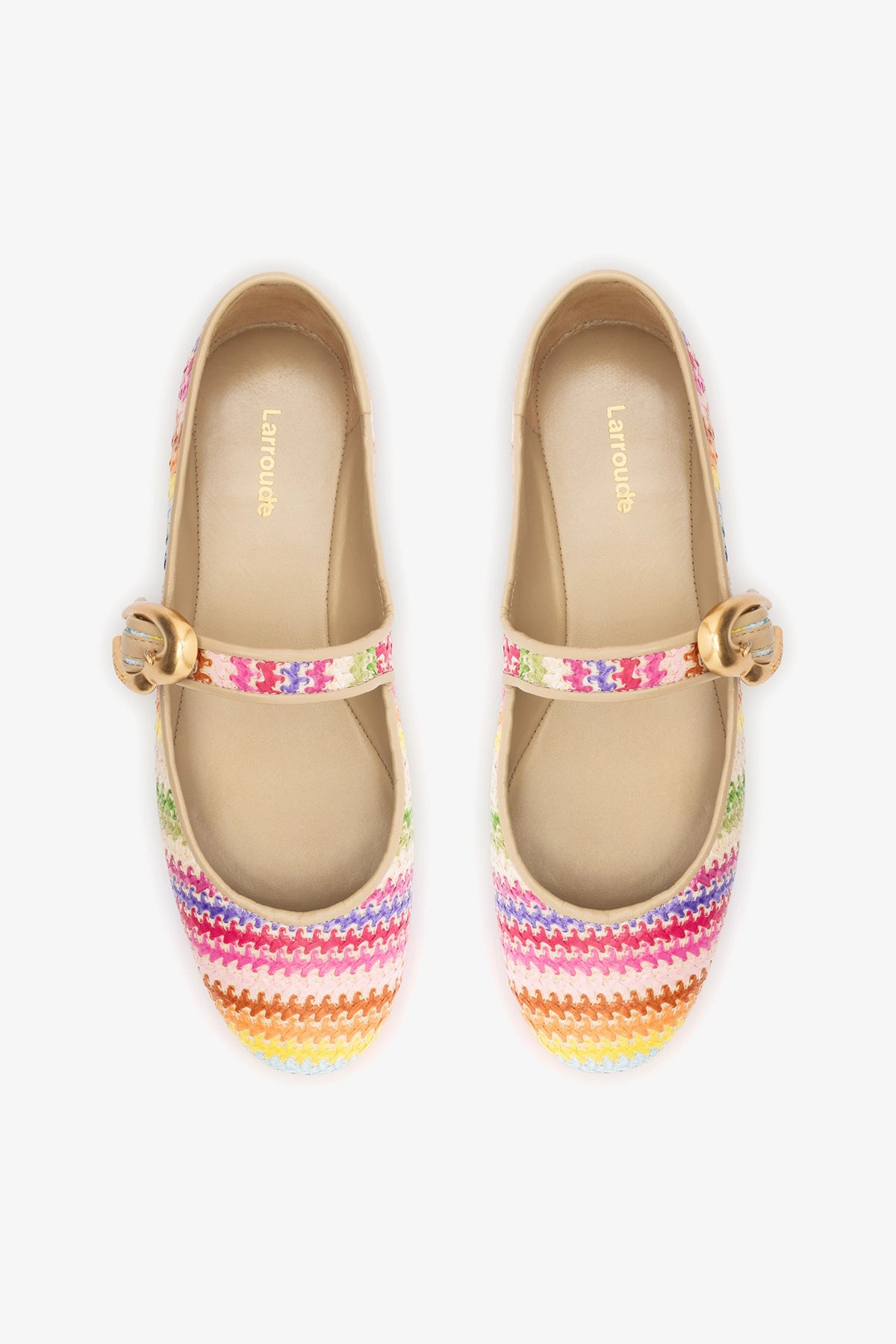 Verona Ballet Flat In Rainbow Raffia and Beige Leather