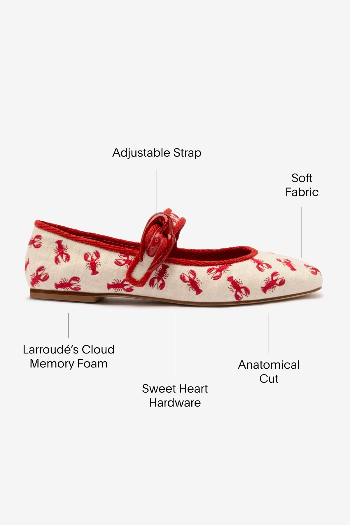 Verona Ballet Flat In White Striped Fabric and Lobster Embroidery