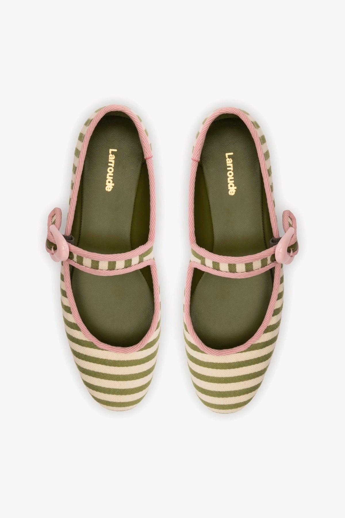 Verona Ballet Flat In Seaweed and Natural Striped Fabric and Tulip Trimming
