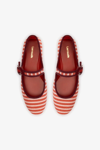 Verona Ballet Flat In Tulip and Carmine Striped Fabric and Burgundy Trimming