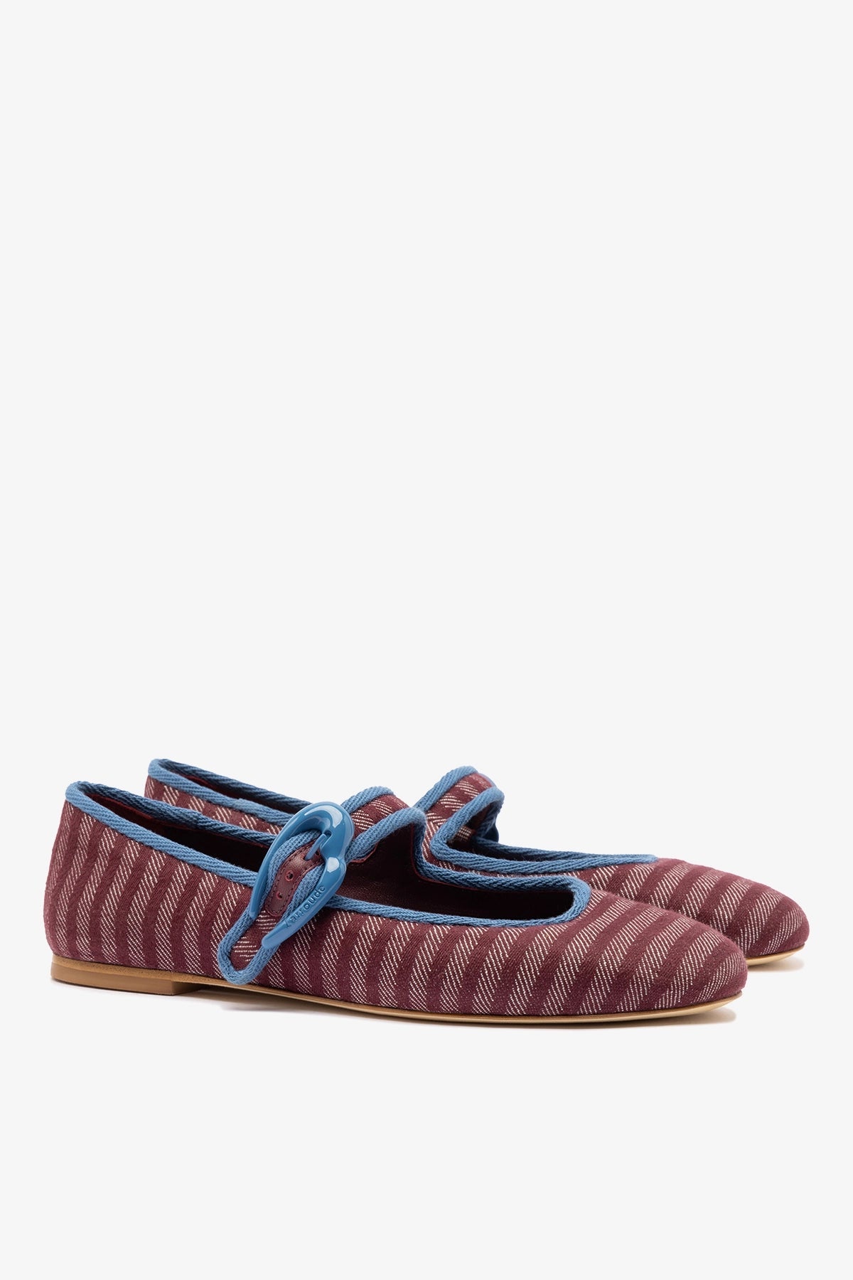 Verona Ballet Flat In Wine Striped Fabric and Blue Stoned Trimming