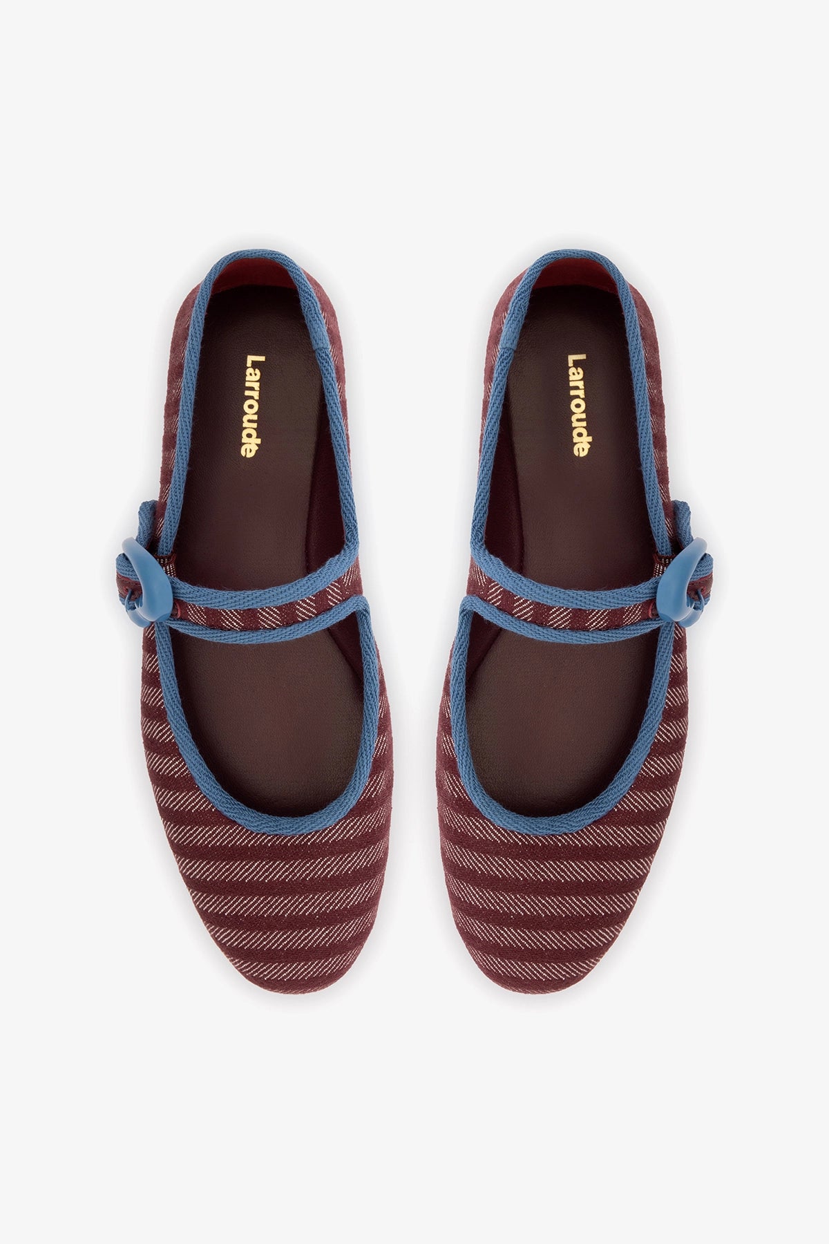 Verona Ballet Flat In Wine Striped Fabric and Blue Stoned Trimming