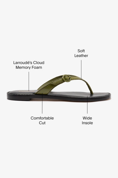 Mary Kate Flat Sandal In Seaweed Leather