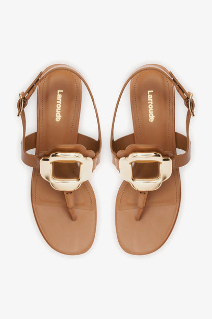Margherita Block Thong Sandal Caramel Leather