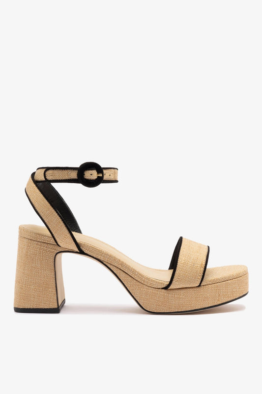 Dolly Low Sandal In Beige Raffia and Black Trimming