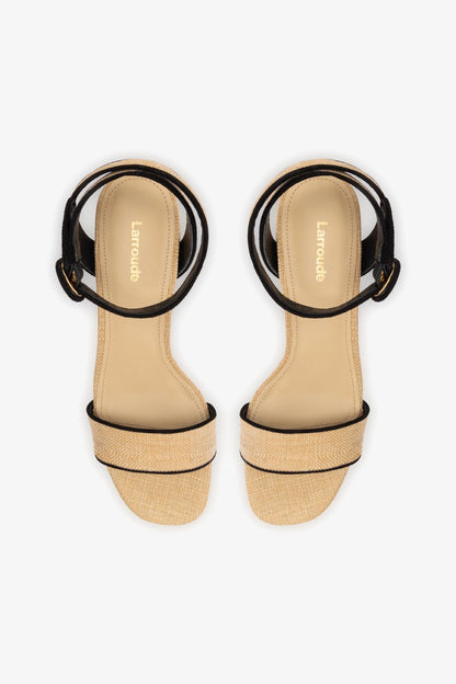 Dolly Low Sandal In Beige Raffia and Black Trimming