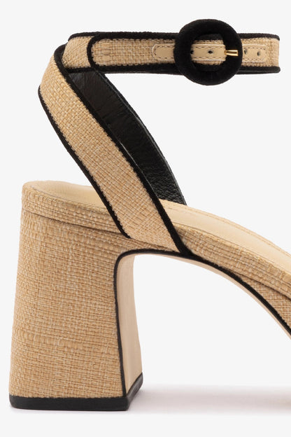 Dolly Low Sandal In Beige Raffia and Black Trimming