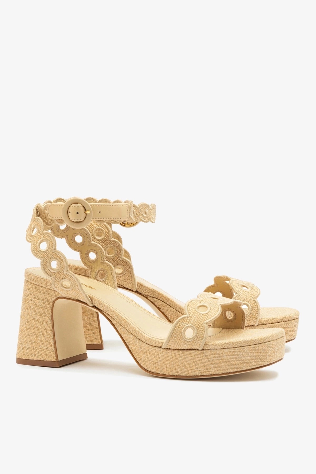 Dolly Broderie Low Sandal In Beige Raffia