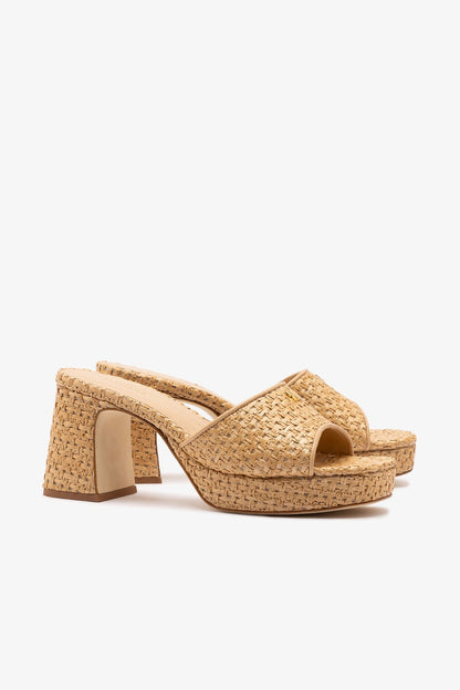 Dolly Low Mule In Natural And Beige Raffia