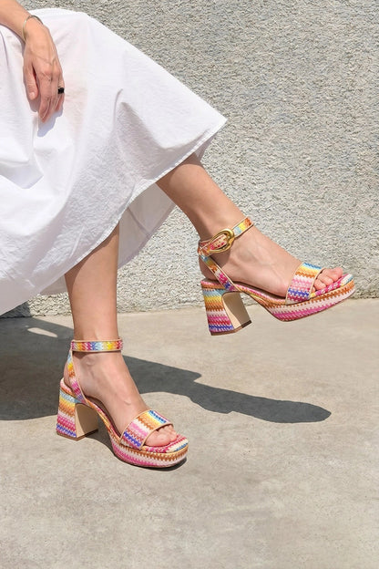 Dolly Verona Low Sandal In Rainbow Raffia and Beige Leather